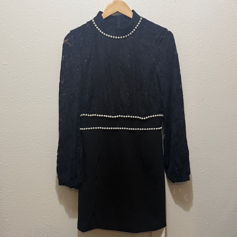 MOTF Black Dress with Pearl Accents, Size M